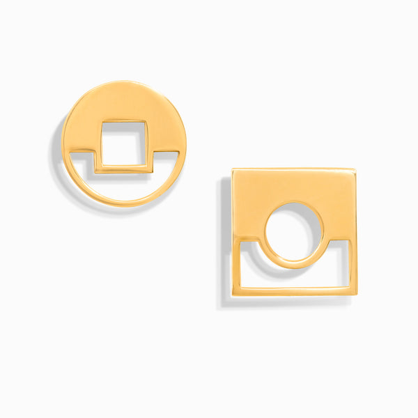 Circle Square Asymmetric Earrings