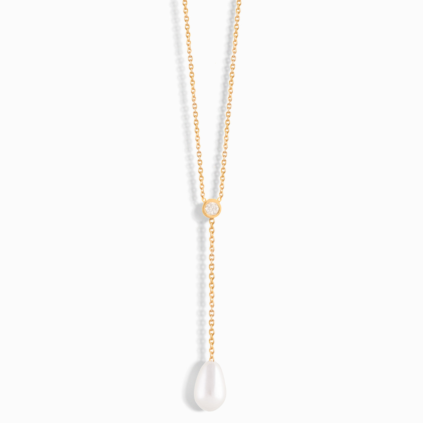 Single Diamond and Pearl Y Drop Necklace