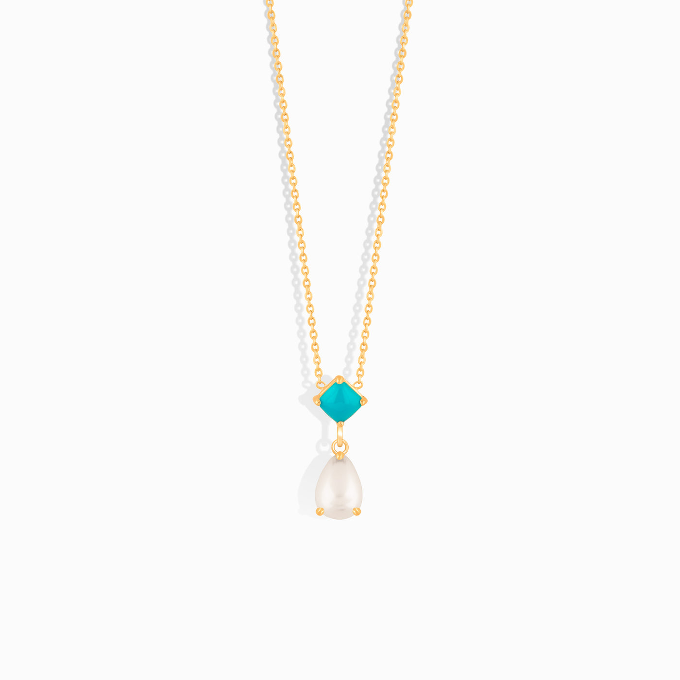Turquoise & Pearl Drop Necklace