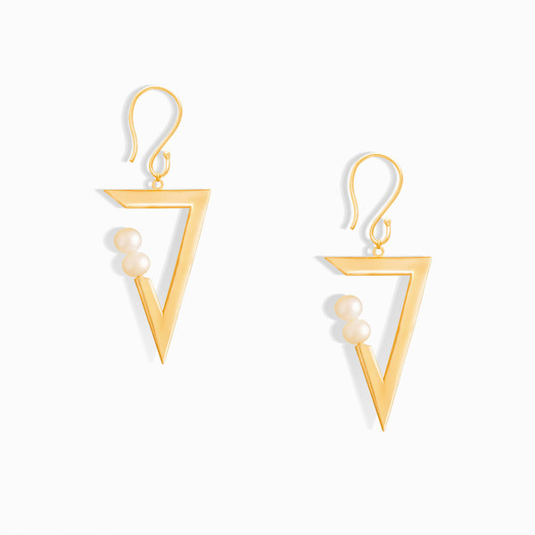 Triangle & Pearl Drop Earrings