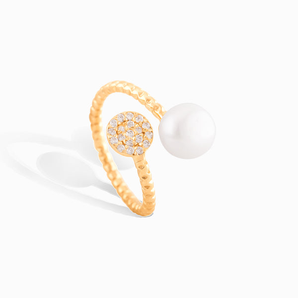 Diamond Pave Pearl Wire Wrap Ring