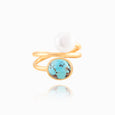 Turquoise and pearl wrap ring
