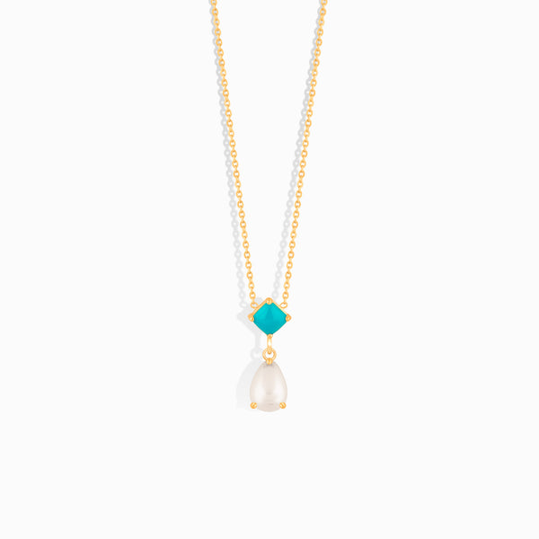 Turquoise & Pearl Drop Necklace